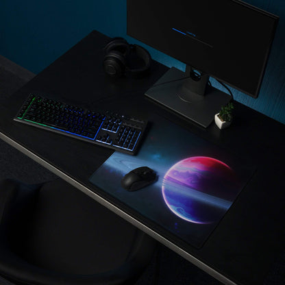 Cosmic Galaxy large gaming mouse pad with glowing planet and nebula design