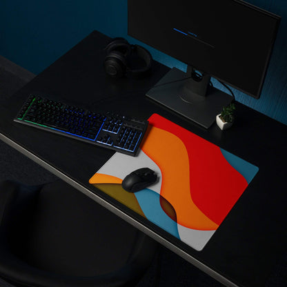 Vibrant modern abstract gaming mouse pad with bold multicolor curves, non-slip, stitched edges
