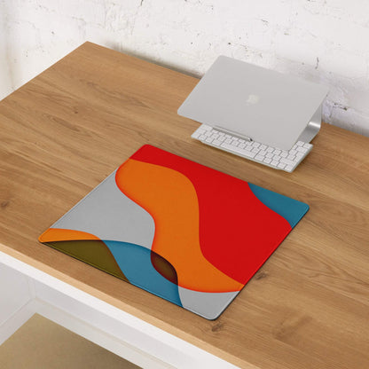 Modern abstract mouse pad with bold multicolor waves, non-slip, stitched edges