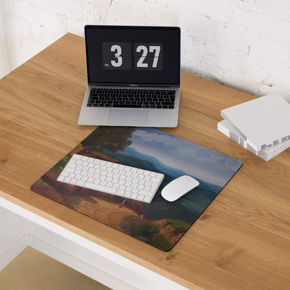 Artistic landscape large gaming mouse pad with serene mountains and village scene