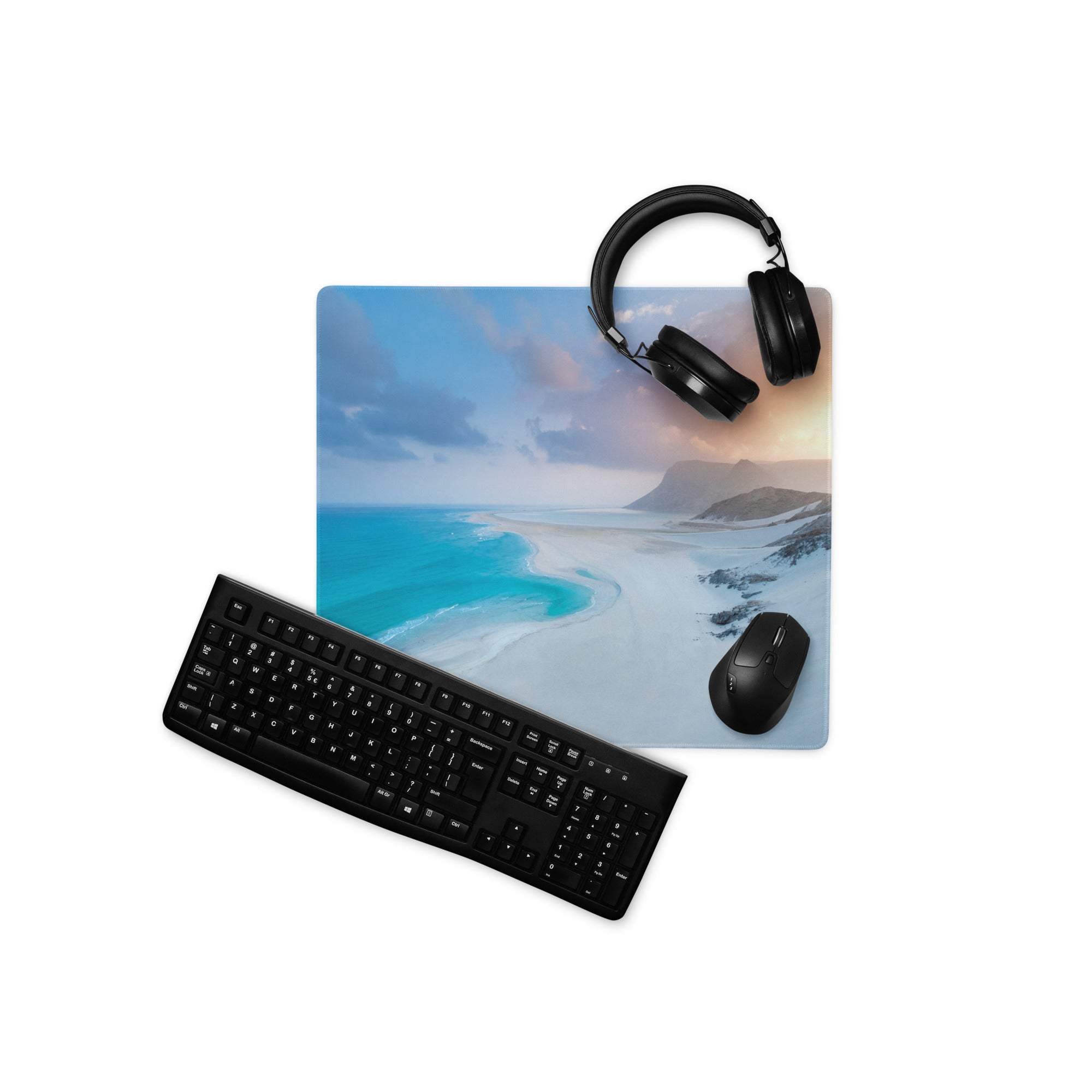 Coastal ocean blue sunset serenity gaming mouse pad with beach scene