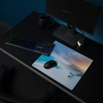 Coastal ocean blue sunset serenity gaming mouse pad with mountains