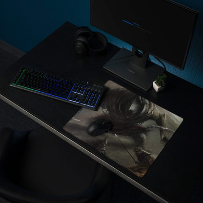 Black and gray fantasy warrior gaming mouse pad with non-slip surface