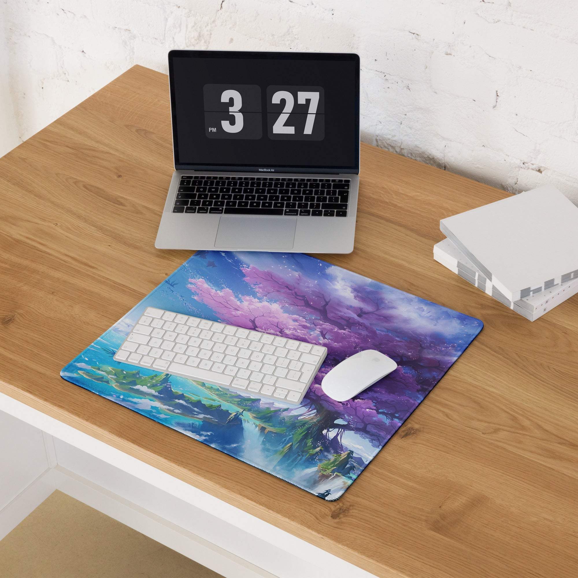 Vibrant purple blue cherry blossom gaming mousepad large non-slip stitched glossy finish
