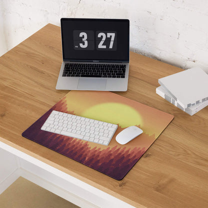 Epic Sunset Mountain Forest large gaming mouse pad with vibrant sunset silhouetted trees