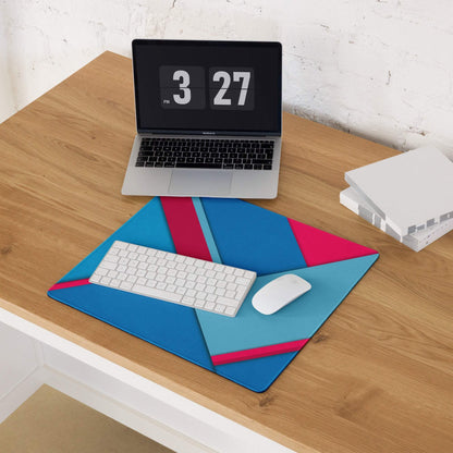 Large blue pink geometric gaming mouse pad with non-slip base