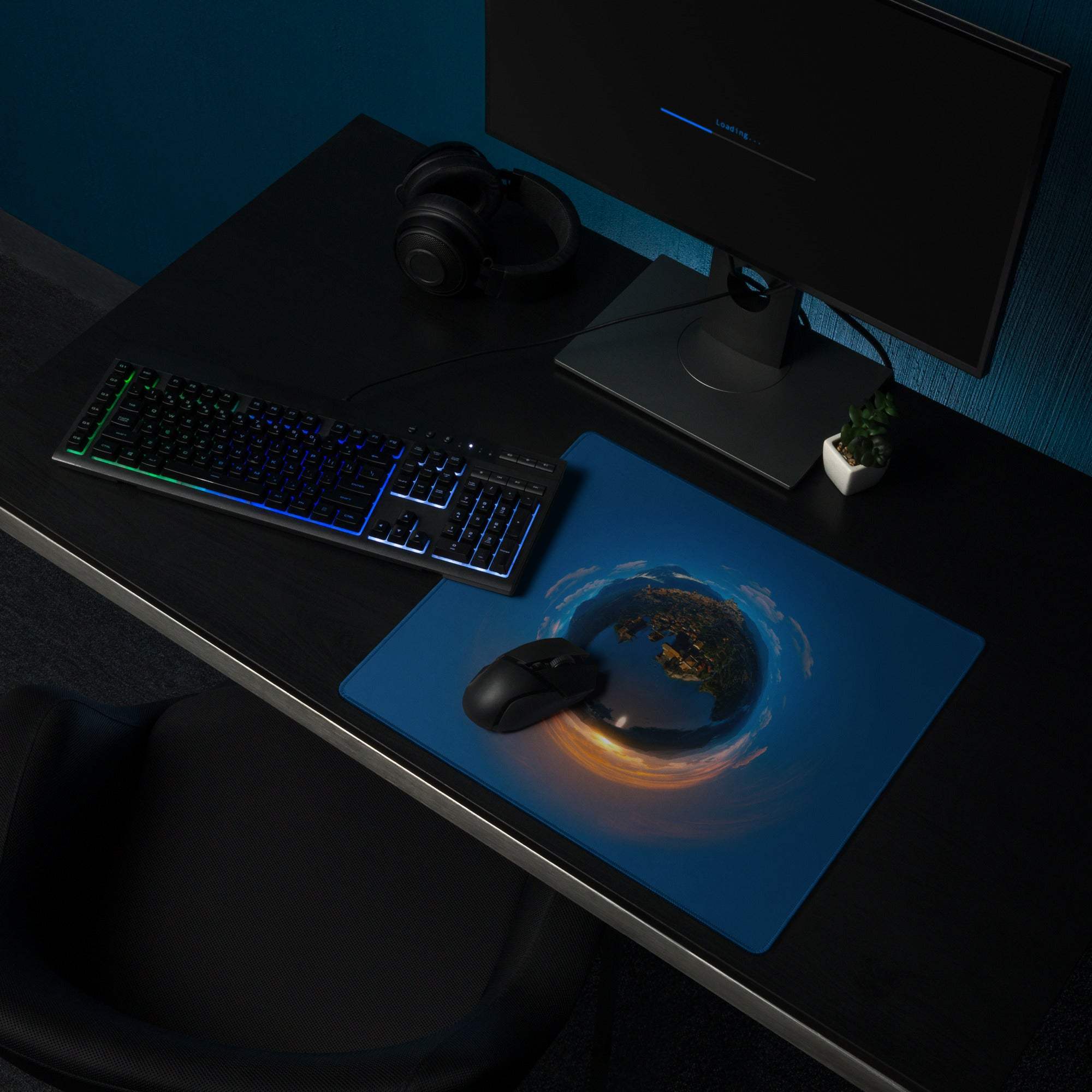 Blue cosmic earth aurora gaming mouse pad deep ocean large non-slip