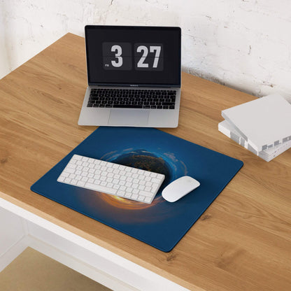 Blue cosmic gaming mousepad with Earth nebula design, deep ocean large non-slip