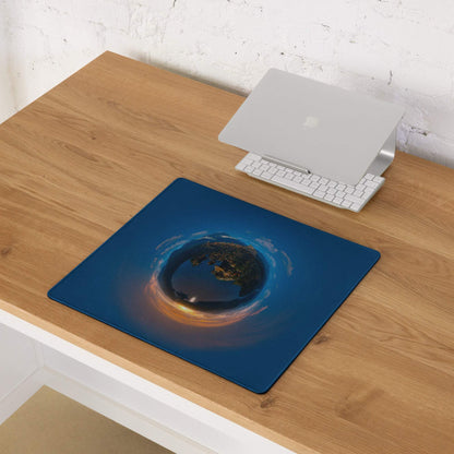 Blue cosmic planet gaming mousepad with glowing earth design