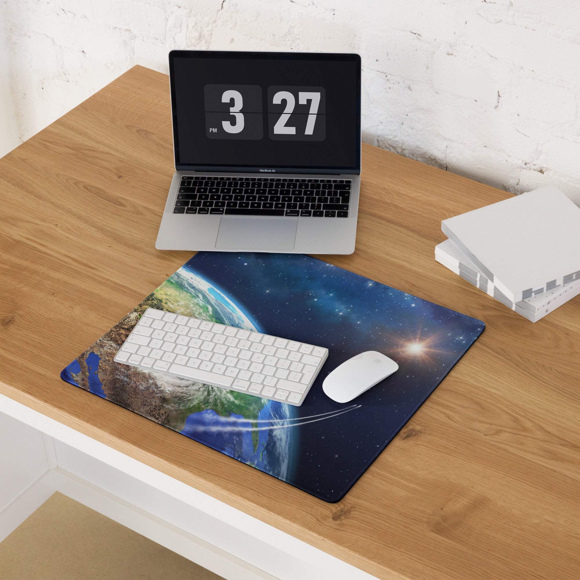 Stellar Earth from space gaming mouse pad with starry sky, ultra large, non-slip backing