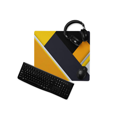 Black yellow geometric gaming mousepad with silver accents