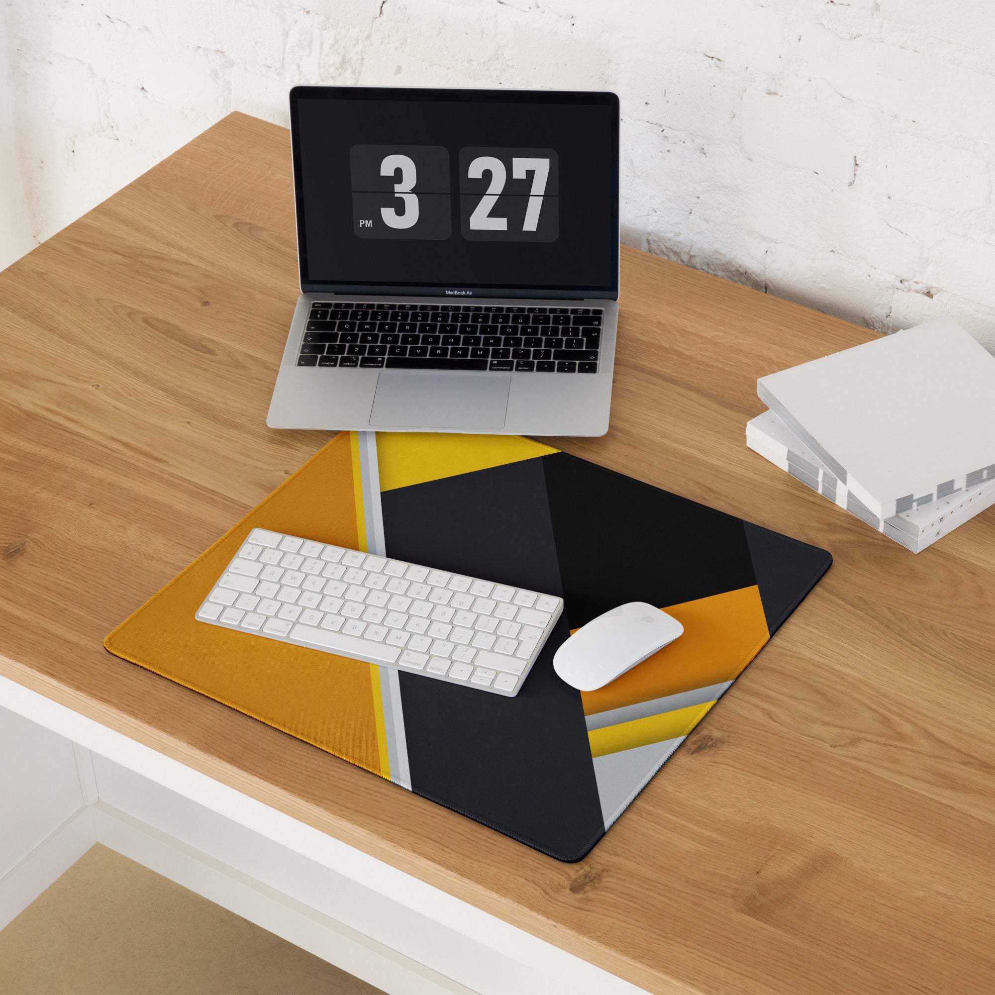 Geometric bold mouse pad in bright yellow black gray high traction gaming design