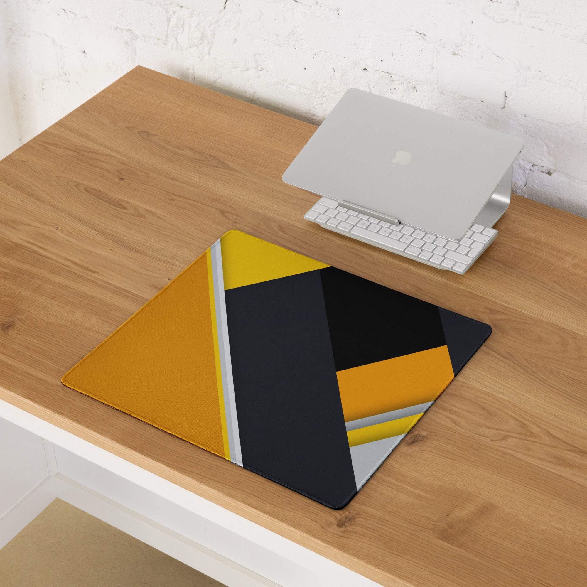 Geometric bold yellow black gray gaming mouse pad with angular pattern
