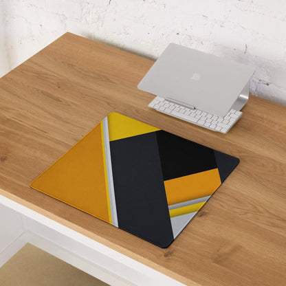 Geometric bold yellow black gray gaming mouse pad with angular pattern