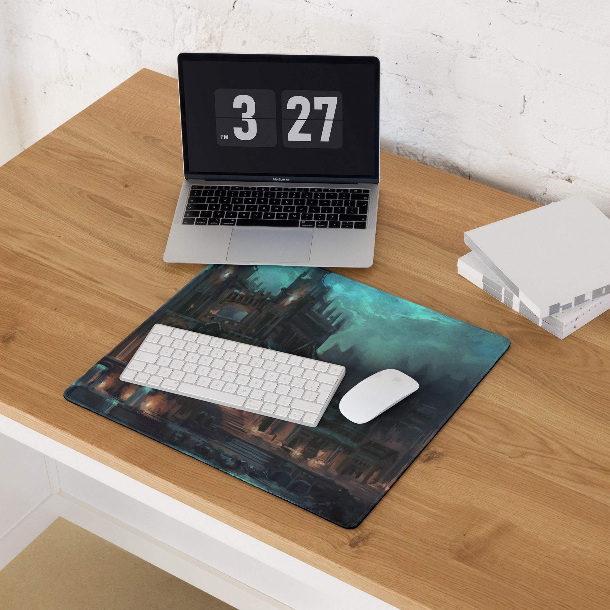 Moody gothic fantasy city night scene large gaming mouse pad