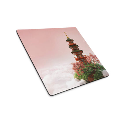 Dreamy pink sky pagoda on clouds large gaming mouse pad with non-slip backing