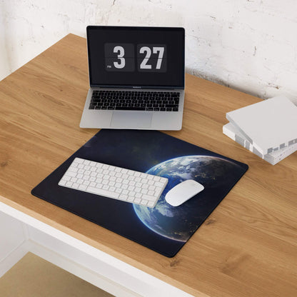 Epic space Earth from space gaming mousepad with black earth, oceans, clouds, large non-slip surface