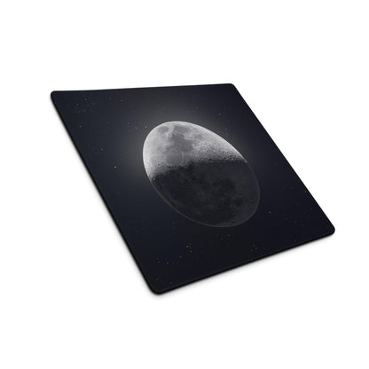 Black celestial moon grayscale mousepad on starry night sky, large gaming size
