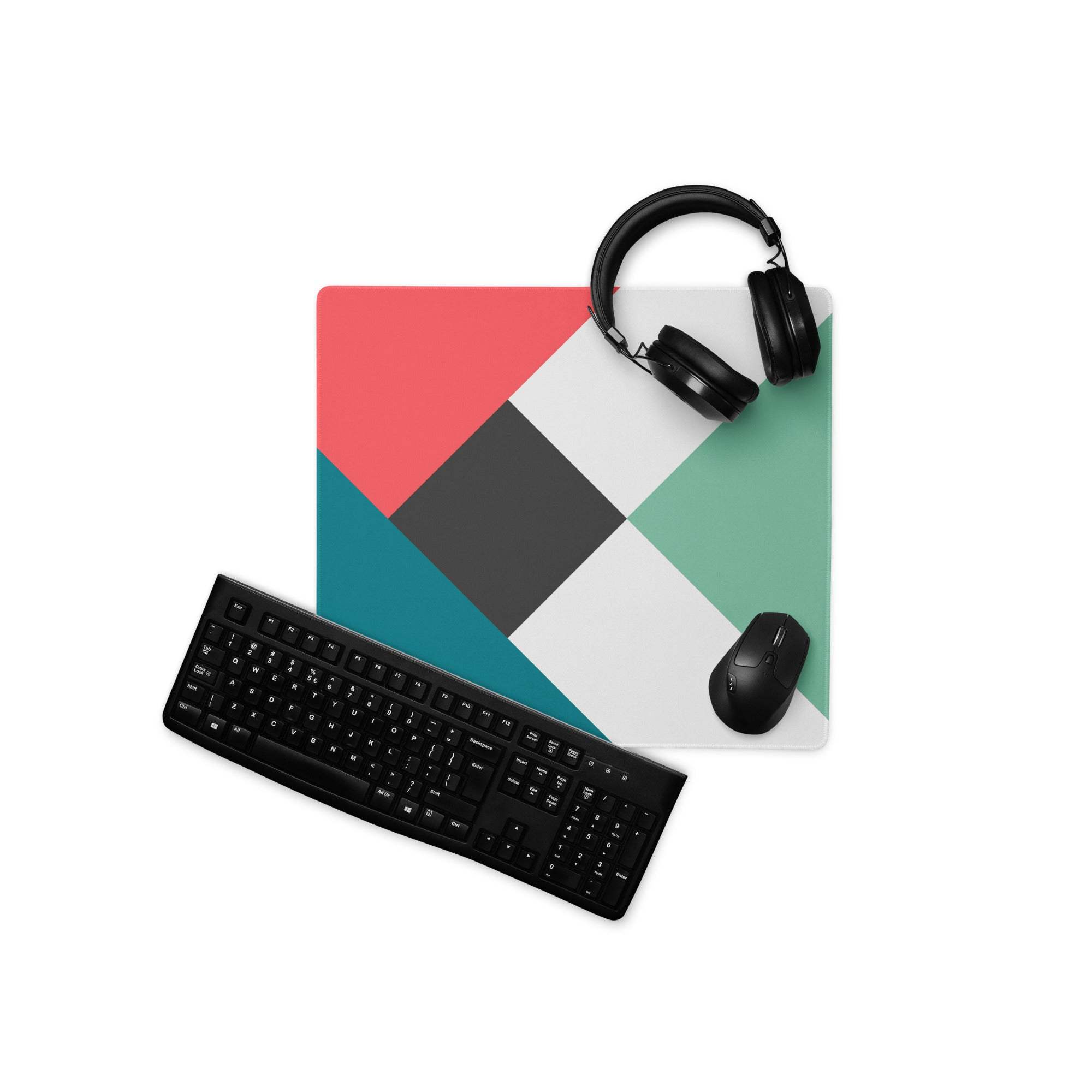 Geometric modern abstract gaming mouse pad in teal coral mint gray white