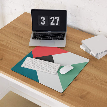Geometric multicolor gaming mouse pad with teal coral mint non-slip stitching