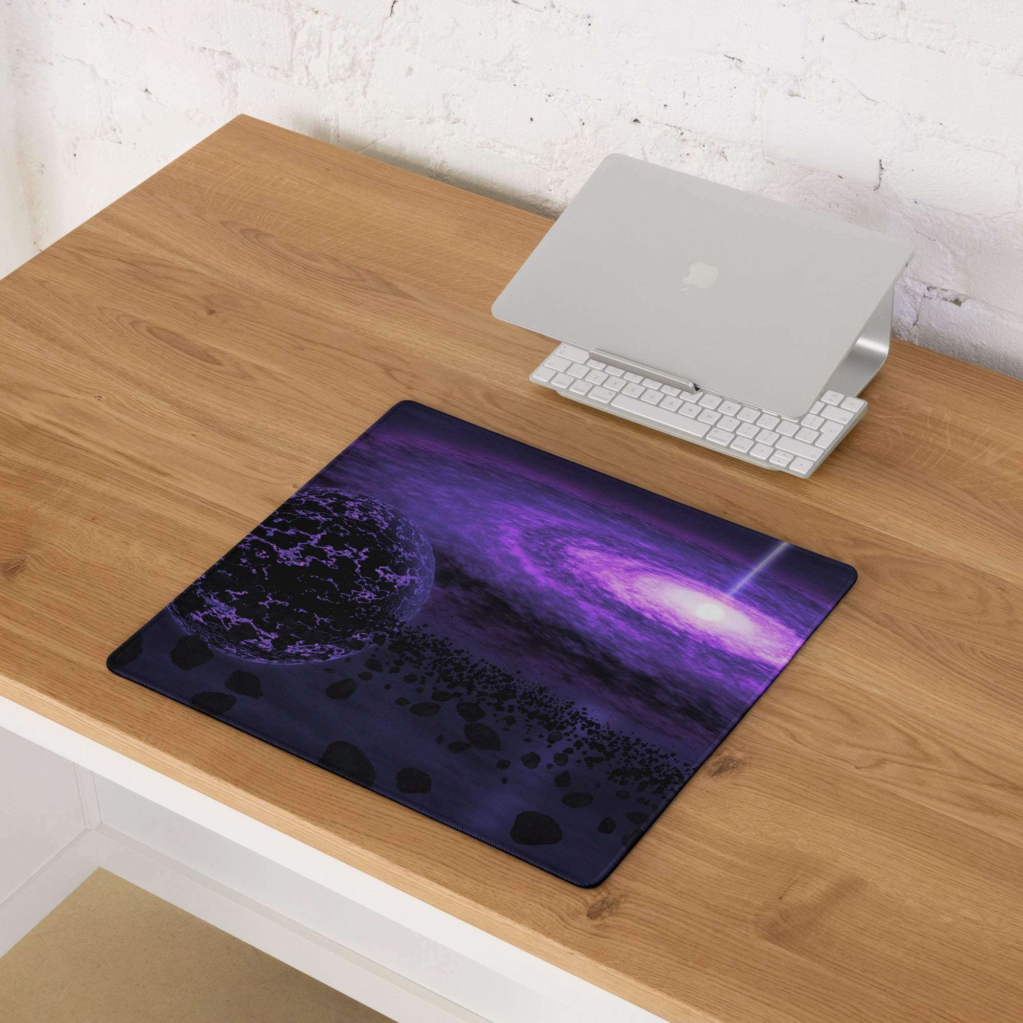 Purple cosmic galaxy gaming mouse pad with stars nebulae non-slip base