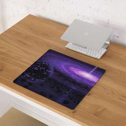 Purple cosmic galaxy gaming mouse pad with stars nebulae non-slip base