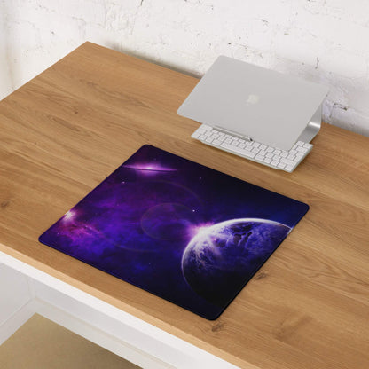 Cosmic purple nebula large gaming mouse pad with planet and nebulae