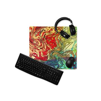 Vibrant abstract swirl red yellow teal gaming mouse pad large surface non-slip base