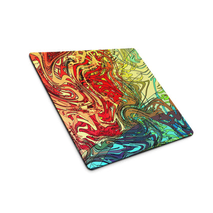 Vibrant abstract swirl glass cutting board in red yellow green blue on mouse pad