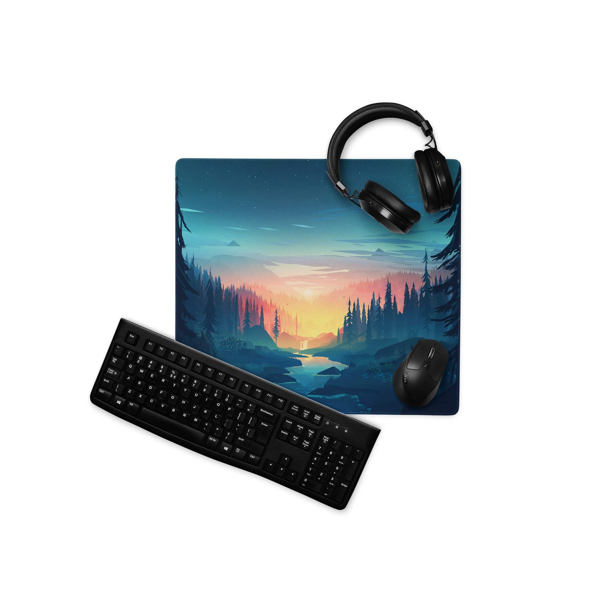 Forest Sunset Palette gaming mouse pad with vibrant sunset forest design