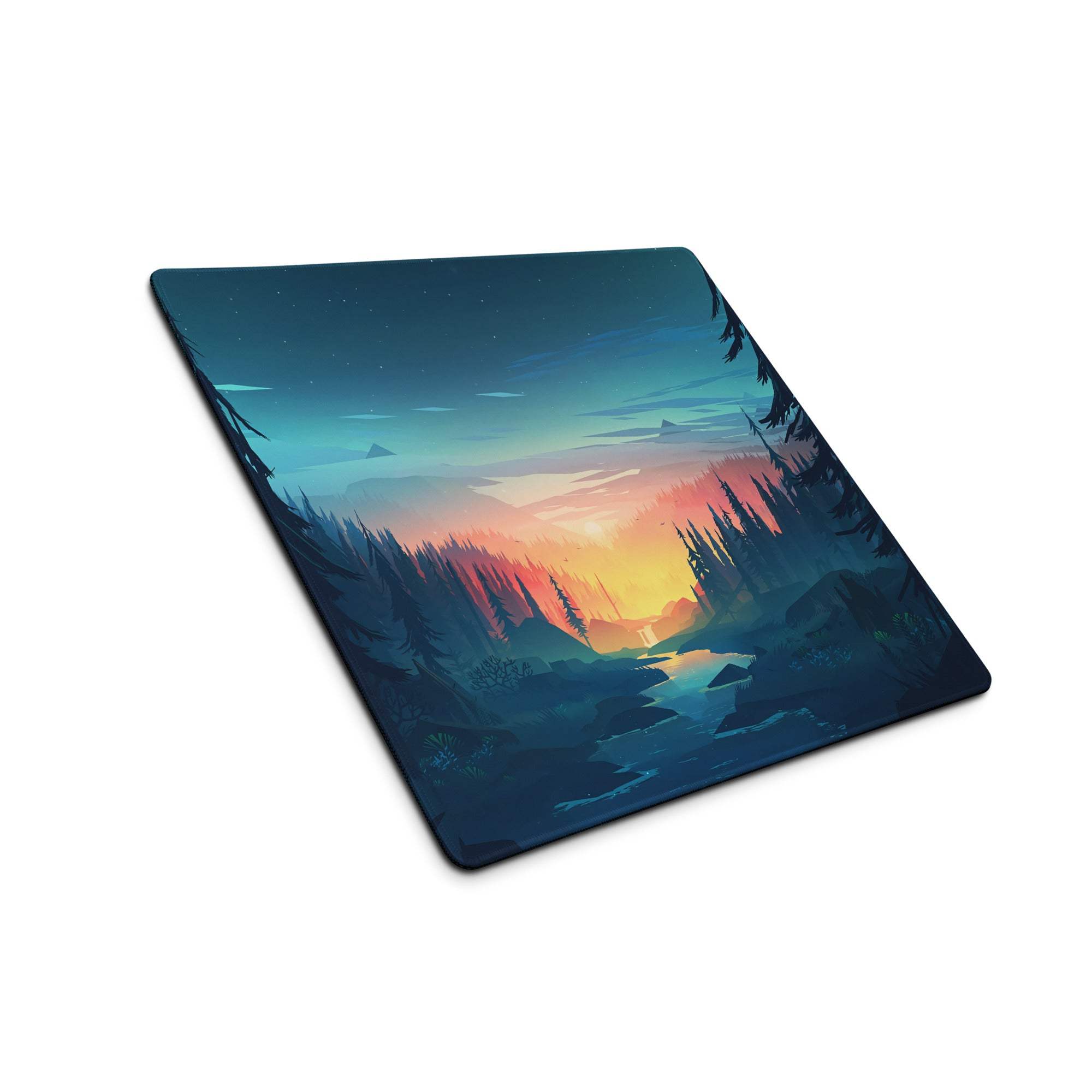 Forest sunset palette gaming mouse pad with vibrant colors and non-slip backing