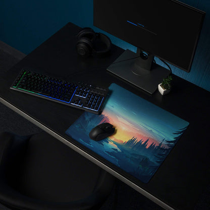 Forest Sunset Palette large gaming mouse pad with vibrant sunset mountains design