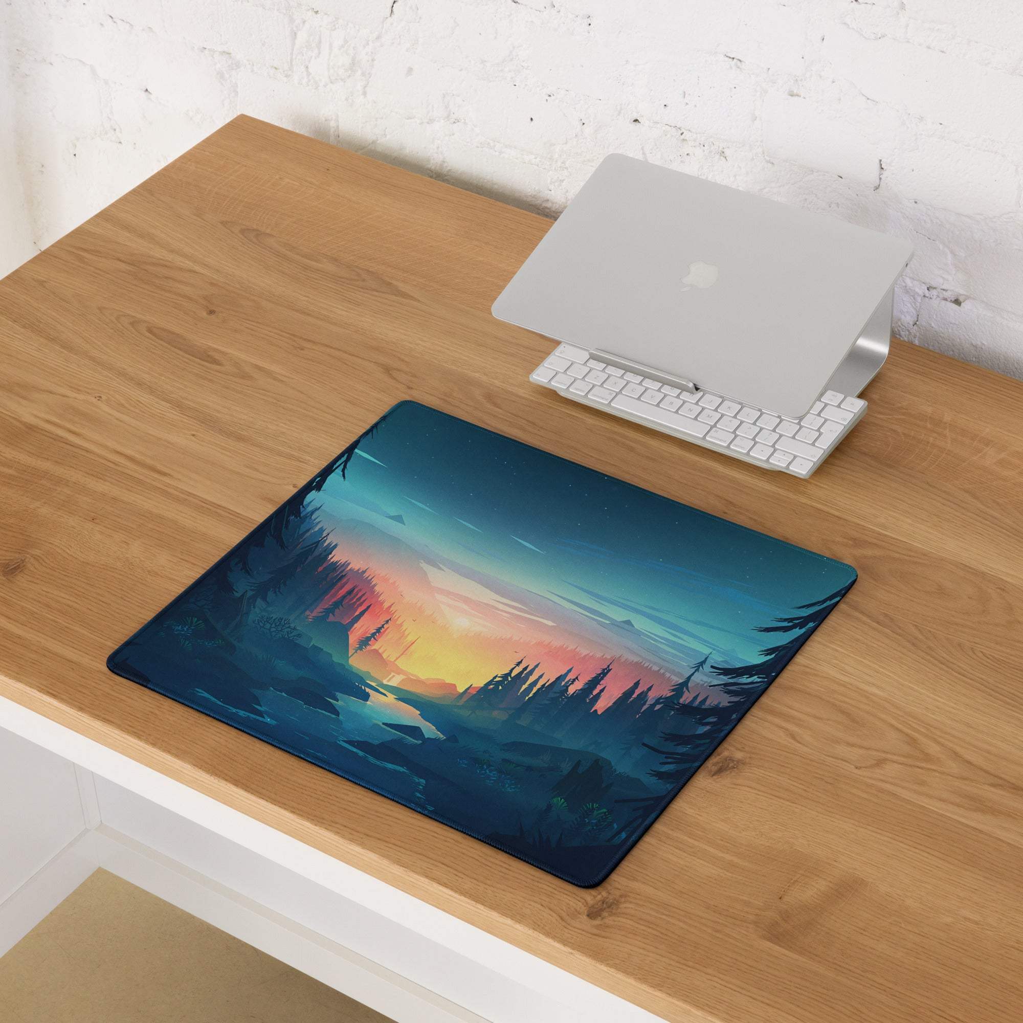 Forest Sunset Palette gaming mouse pad with vibrant sunset forest design