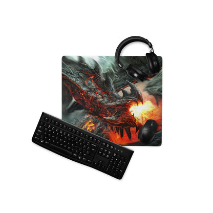 Vivid fiery dragon on black Volcanic Dragon Fury gaming mouse pad