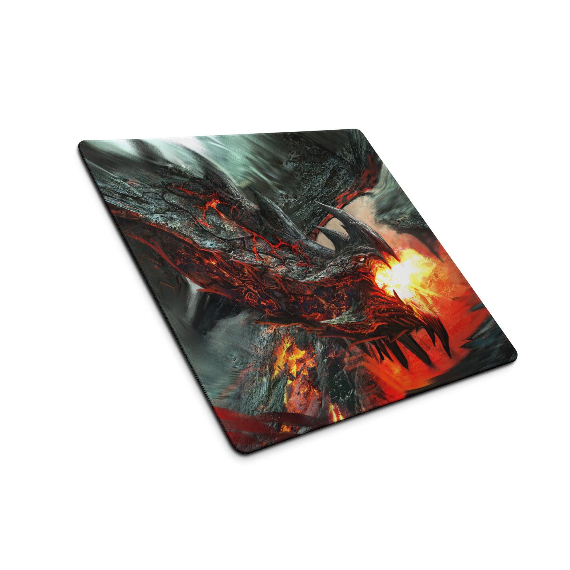 Volcanic Dragon Fury gaming mouse pad with fiery dragon design