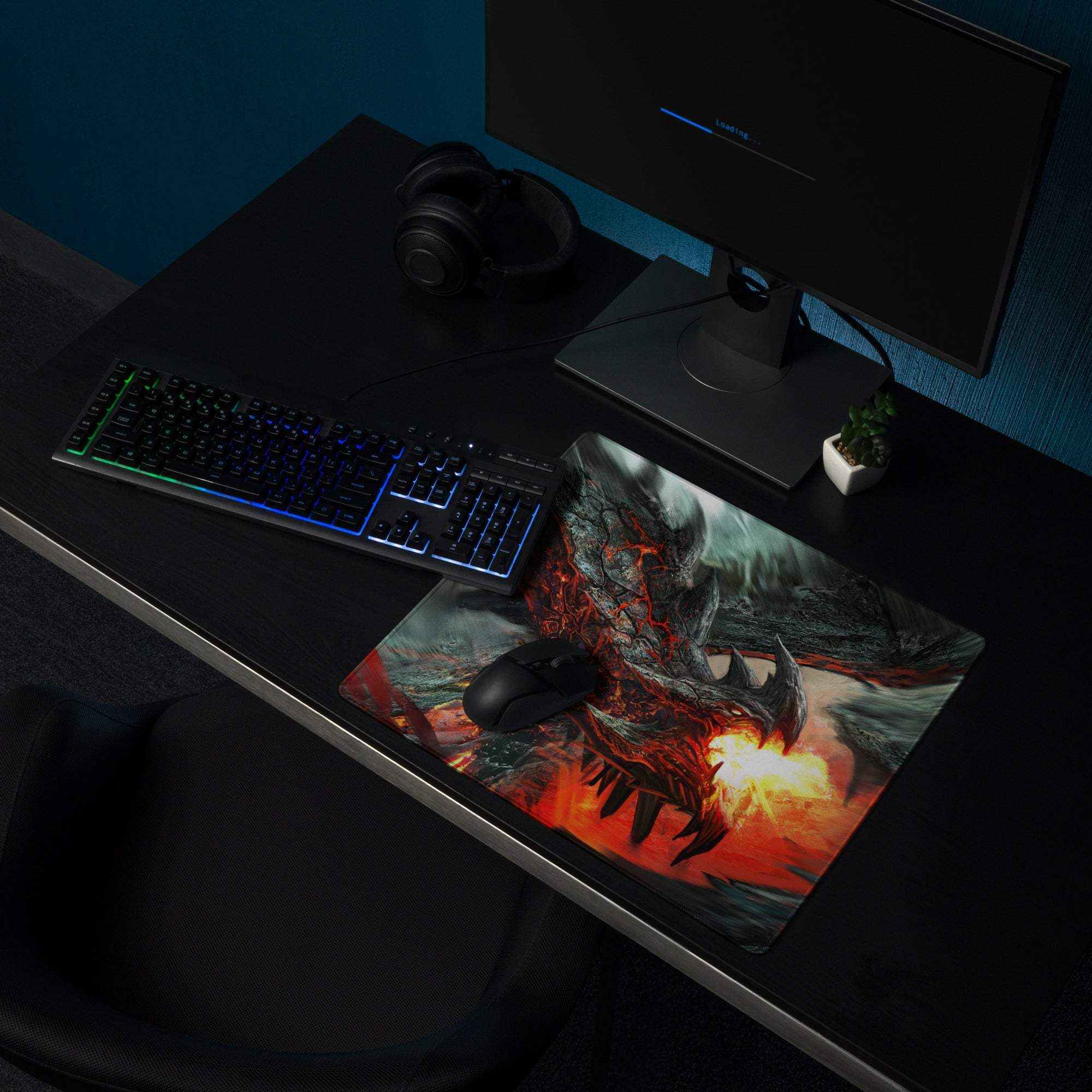 Volcanic Dragon Fury gaming mouse pad with fiery dragon design