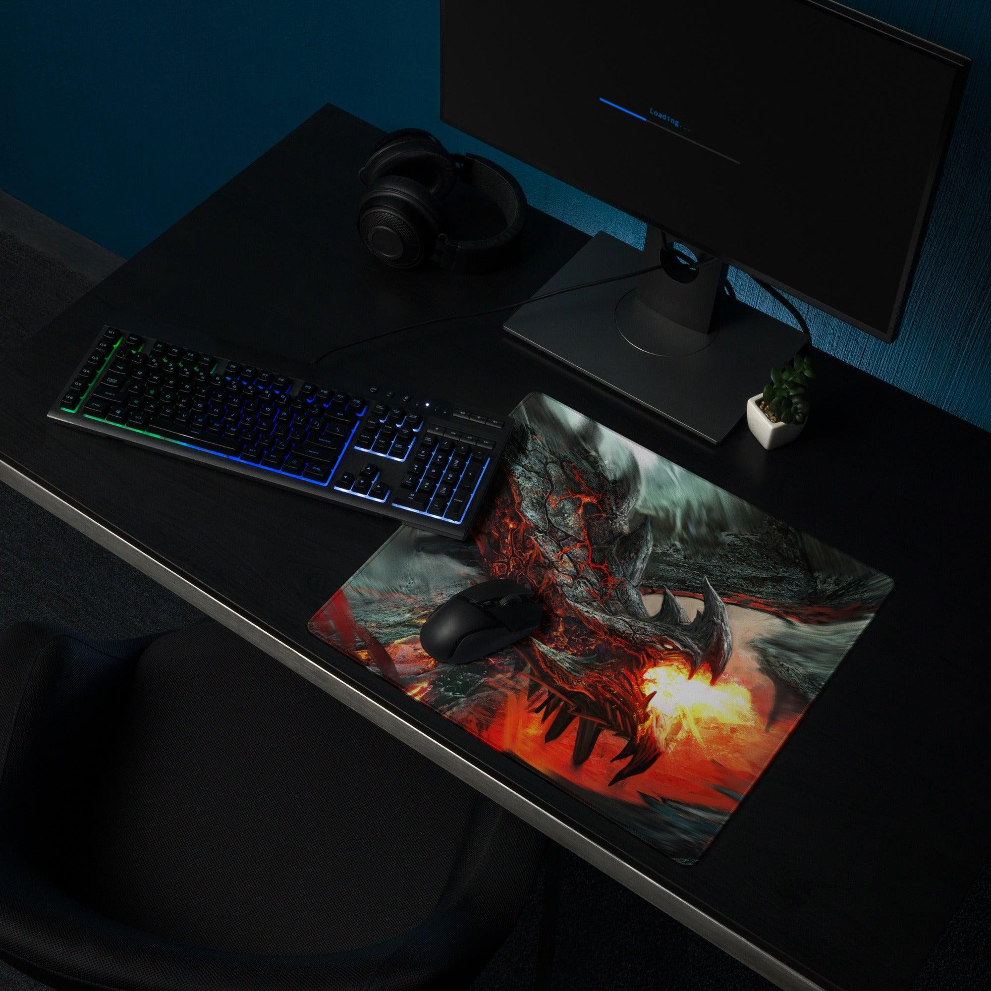 Volcanic Dragon Fury gaming mouse pad with fiery dragon design