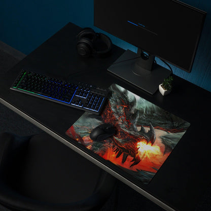 Volcanic Dragon Fury gaming mouse pad with fiery dragon design
