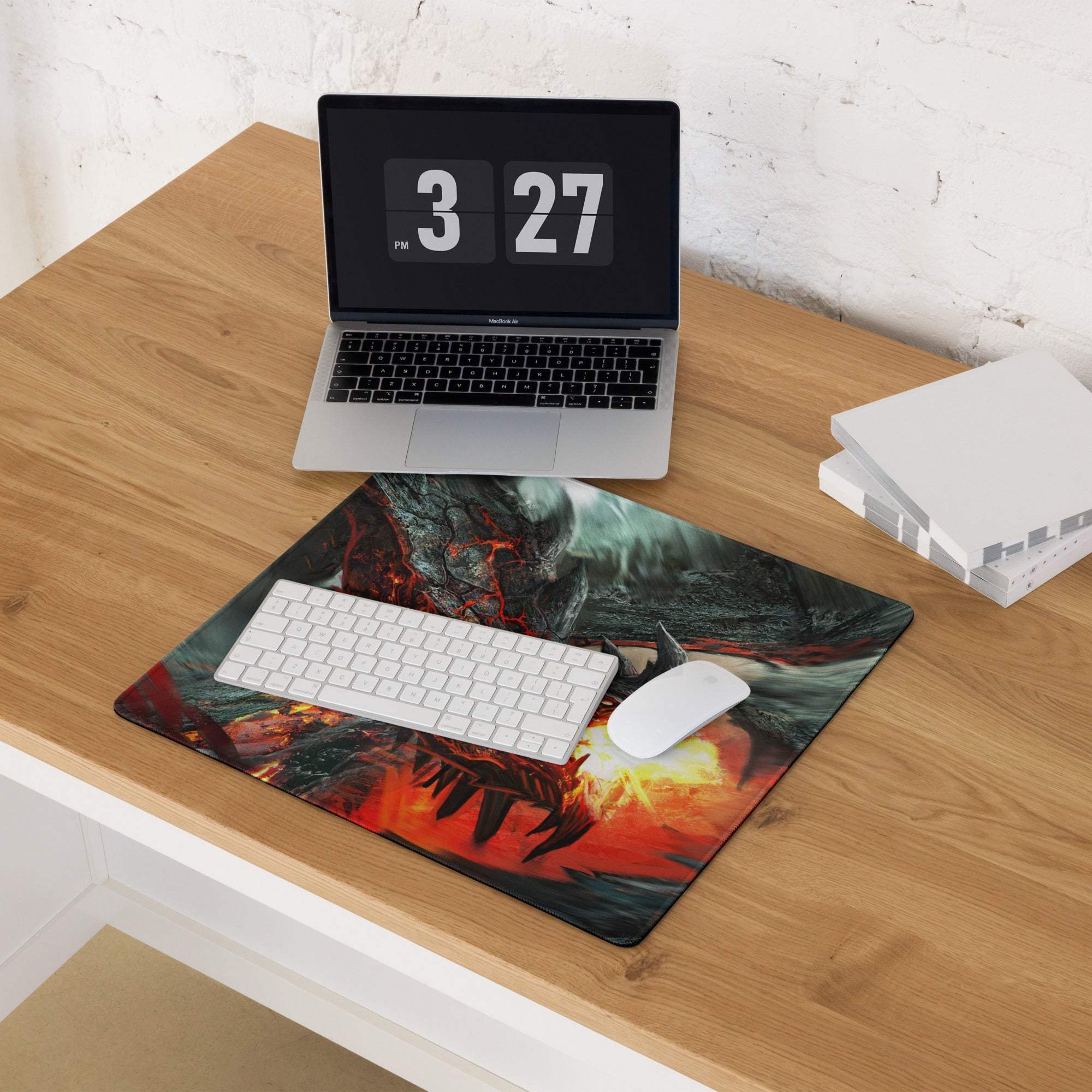 Volcanic Dragon Fury gaming mouse pad with fiery dragon design