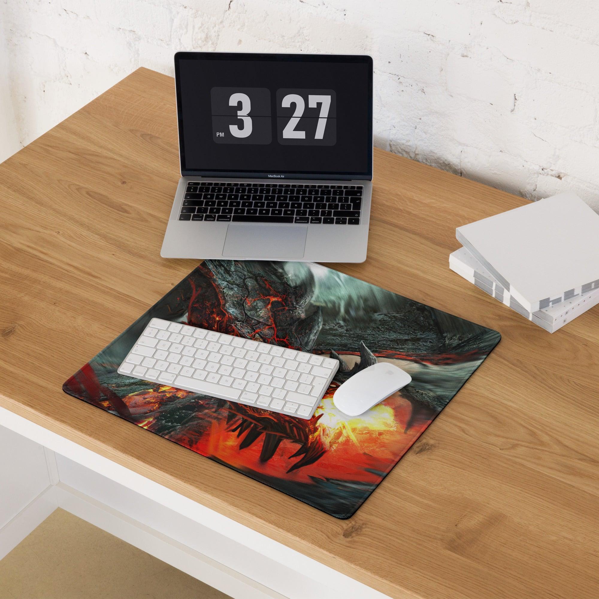 Volcanic Dragon Fury gaming mouse pad with fiery dragon design