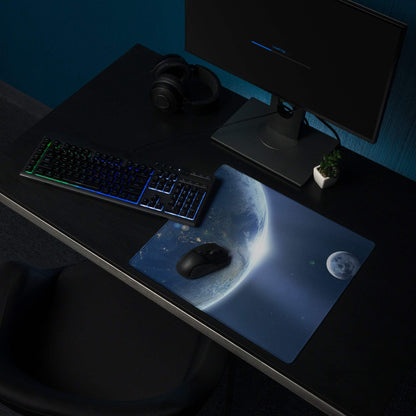 Cosmic space gaming mouse pad with Earth, moon, starry sky, non-slip base