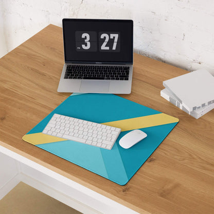 Teal and yellow geometric gaming mouse pad with non-slip base