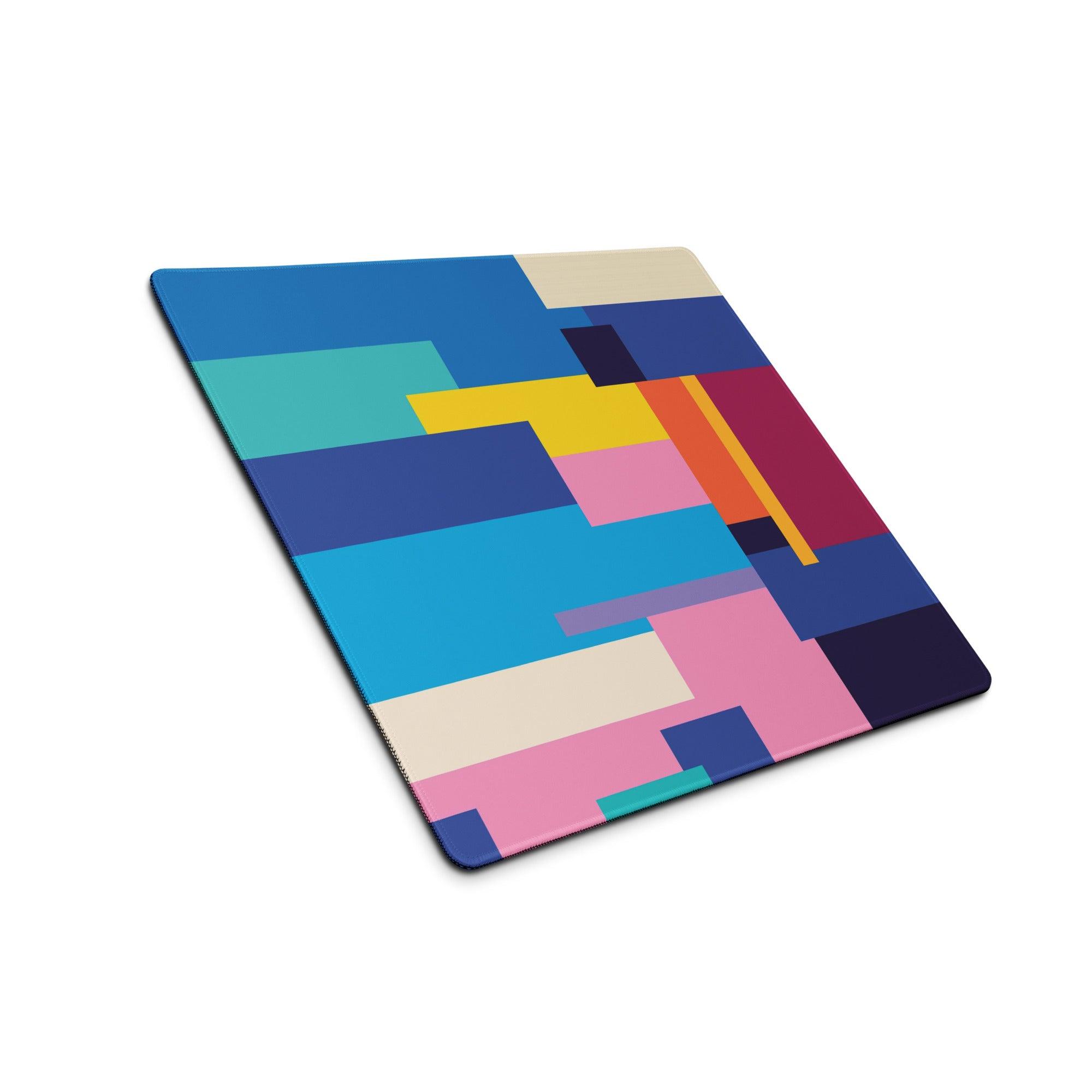 Abstract geometric gaming mouse pad with vibrant multicolor blocks