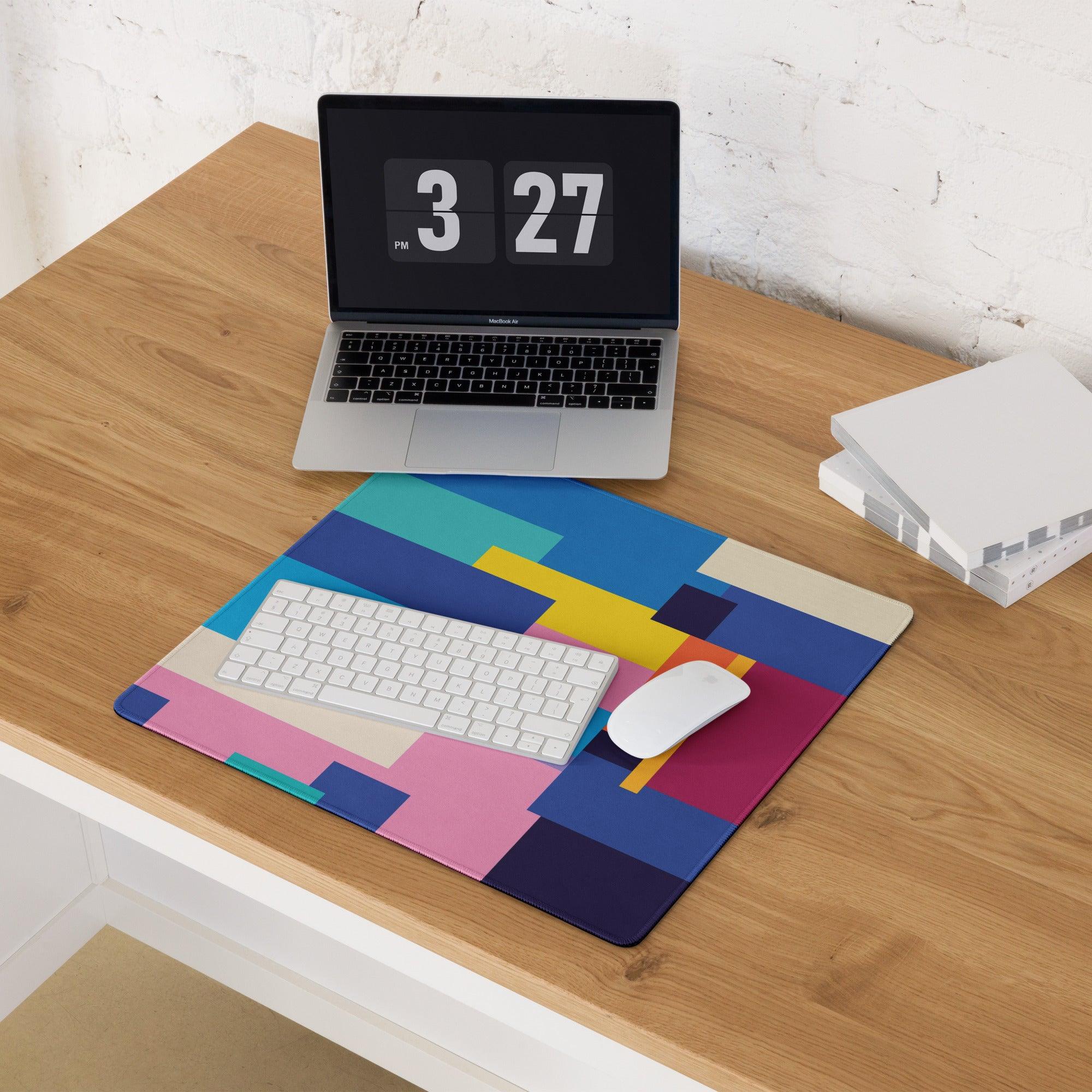 Vibrant abstract geometric gaming mouse pad in bold multicolor blocks