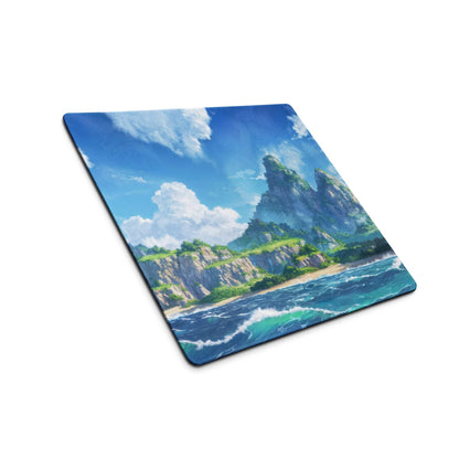 Vibrant anime ocean island landscape gaming mouse pad with turquoise waves