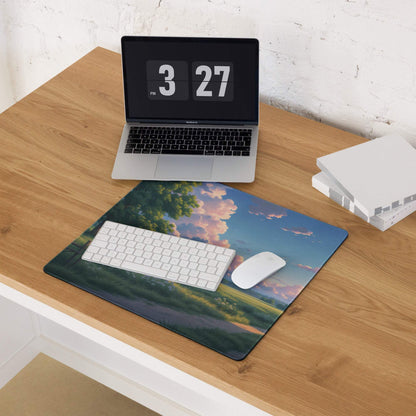 Pastel Sky Landscape large gaming mouse pad with serene trees and clouds
