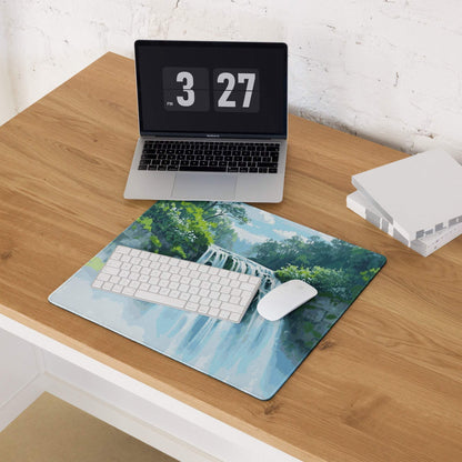 Large Tranquil Waterfall gaming mouse pad with non-slip base
