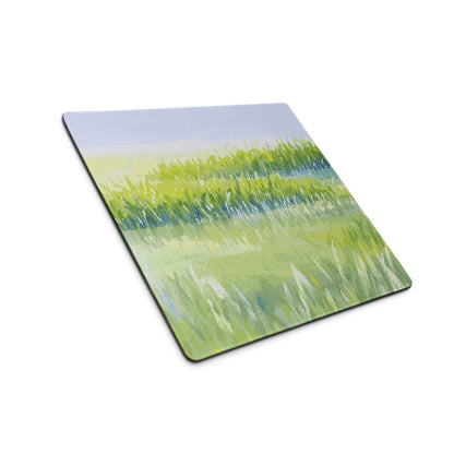 Square green grass landscape gaming mousepad with non-slip backing