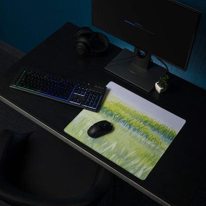 Nature-inspired large green landscape gaming mouse pad with grassy field design
