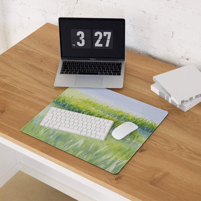 Nature inspired large green grass landscape gaming mouse pad with non-slip backing